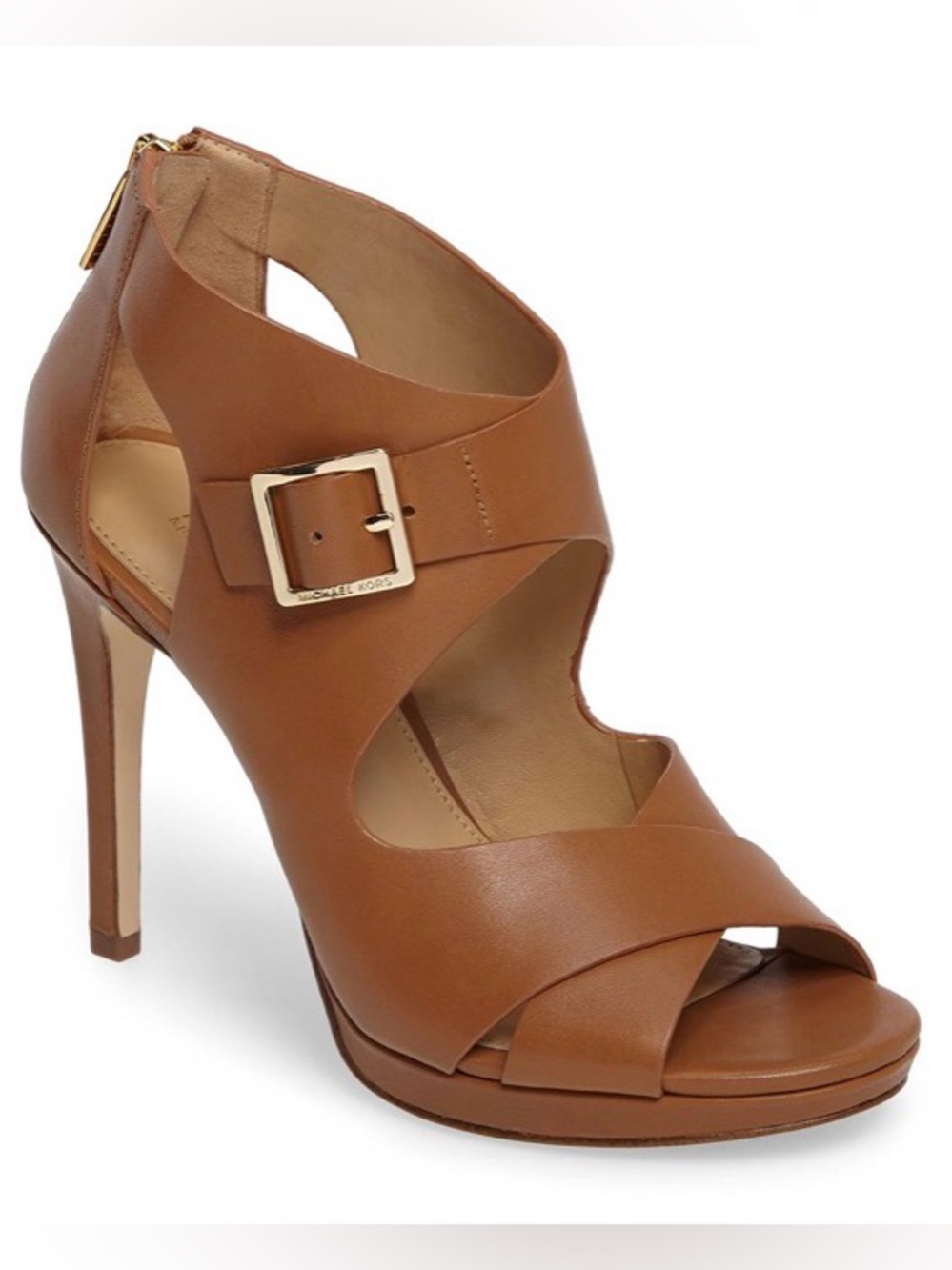 Michael Kors Cognac Leather High Heel Sandal with Buckle - Picture 1 of 11